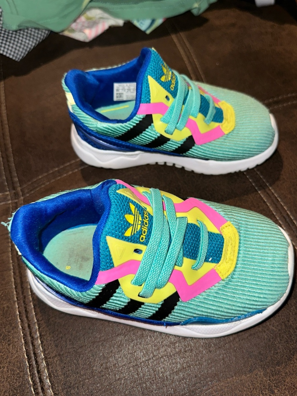 adidas Kids Sneakers Teal Pink Yellow - Picture 4 of 12